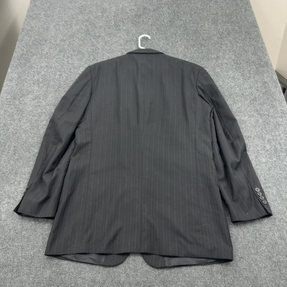 Oscar de la Renta Suit Jacket Mens 44 XL Black Wool Pinstripe 3 Button Classic